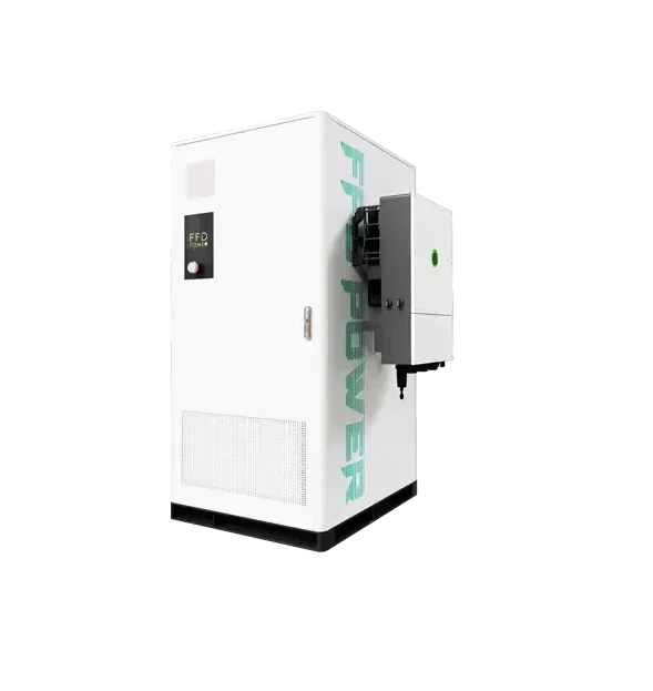 FFD Power industrial battery storage cabinet with a side-mounted smart hybrid inverter for integrated energy management.