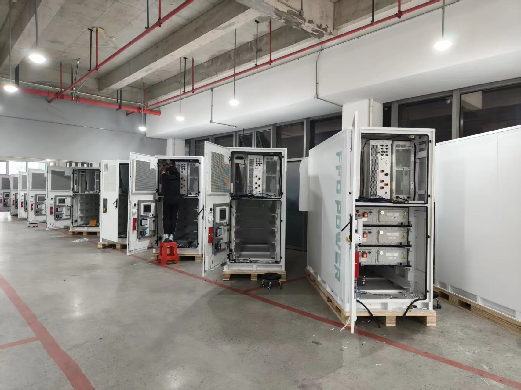 Finished Galaxy‑418 energy storage cabinets ready for shipment.