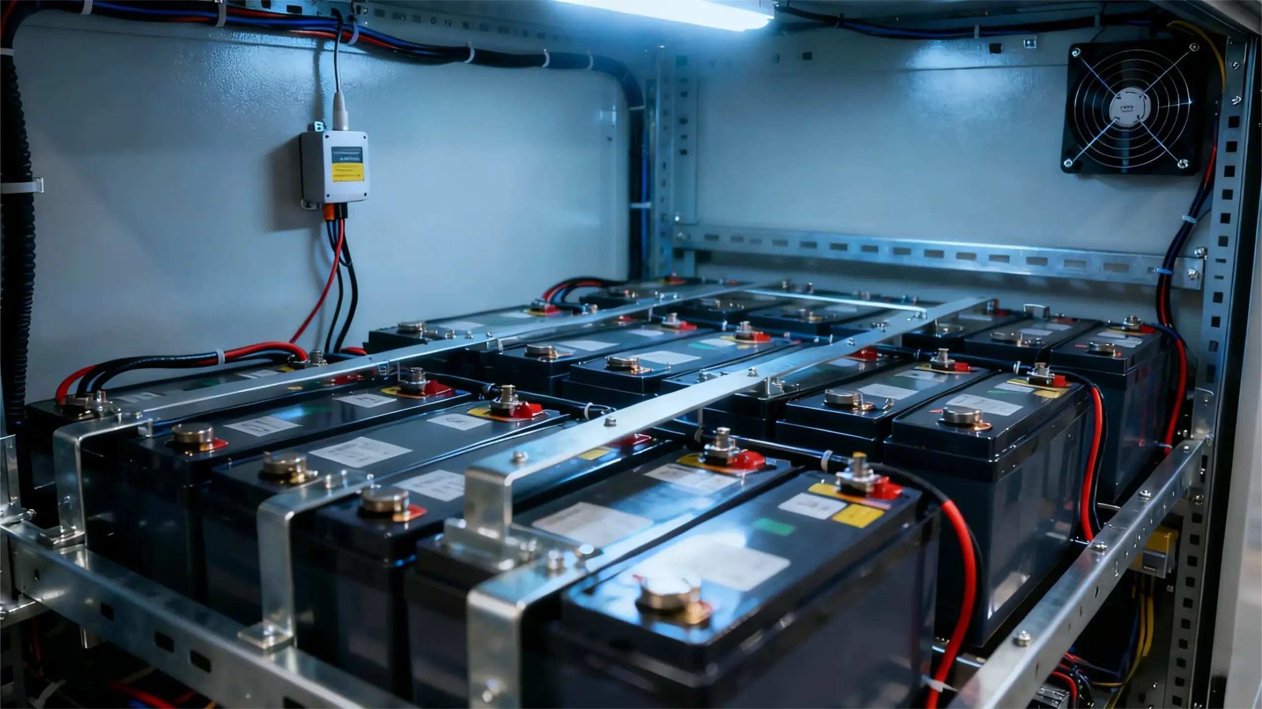 Close-up of battery modules inside an energy storage cabinet, illustrating the financing and cost structure behind ESS CAPEX vs OPEX business models.
