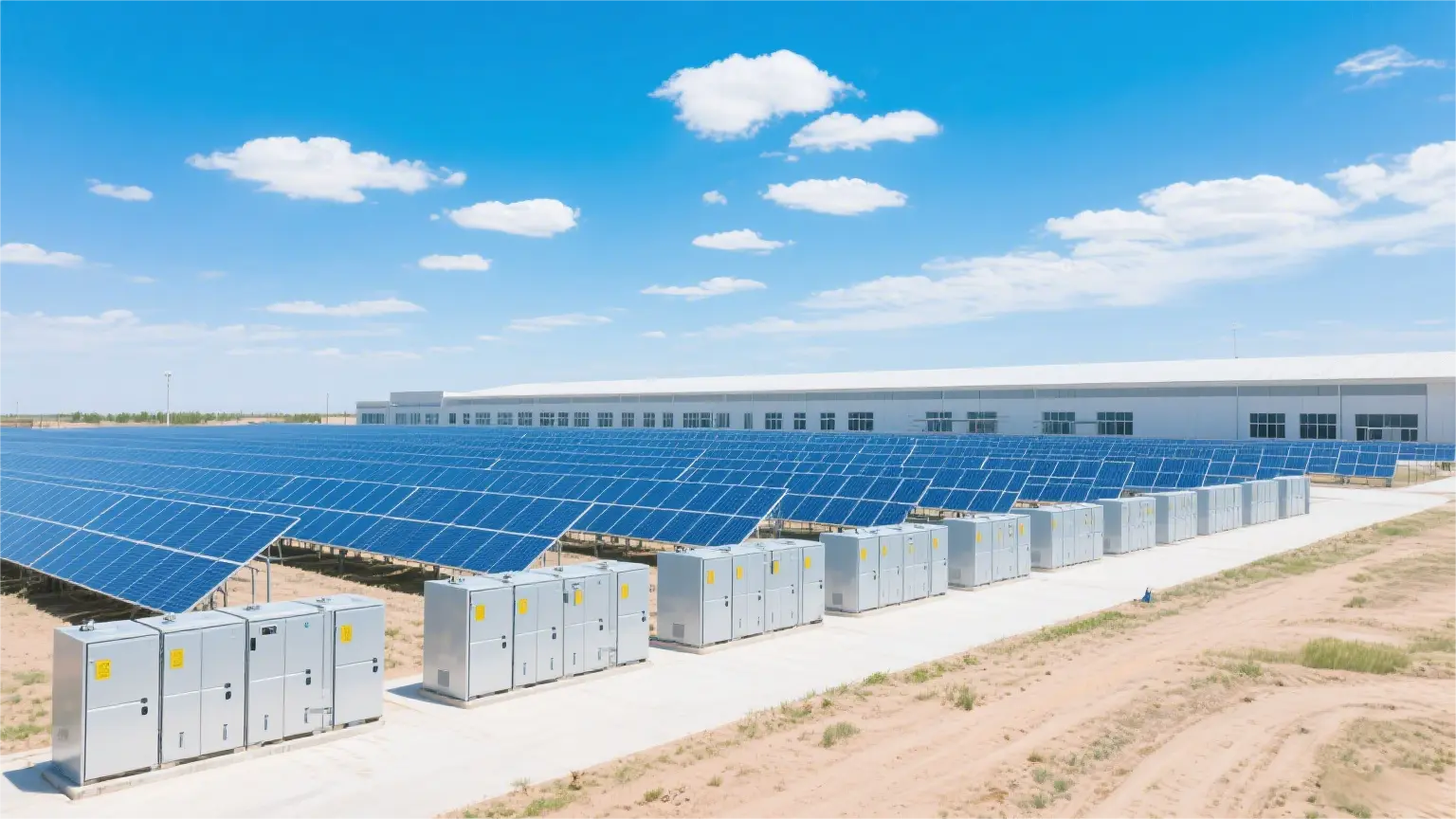 Solar farm with multiple battery storage cabinets installed in rows, illustrating how series and parallel configurations affect system efficiency and safety.