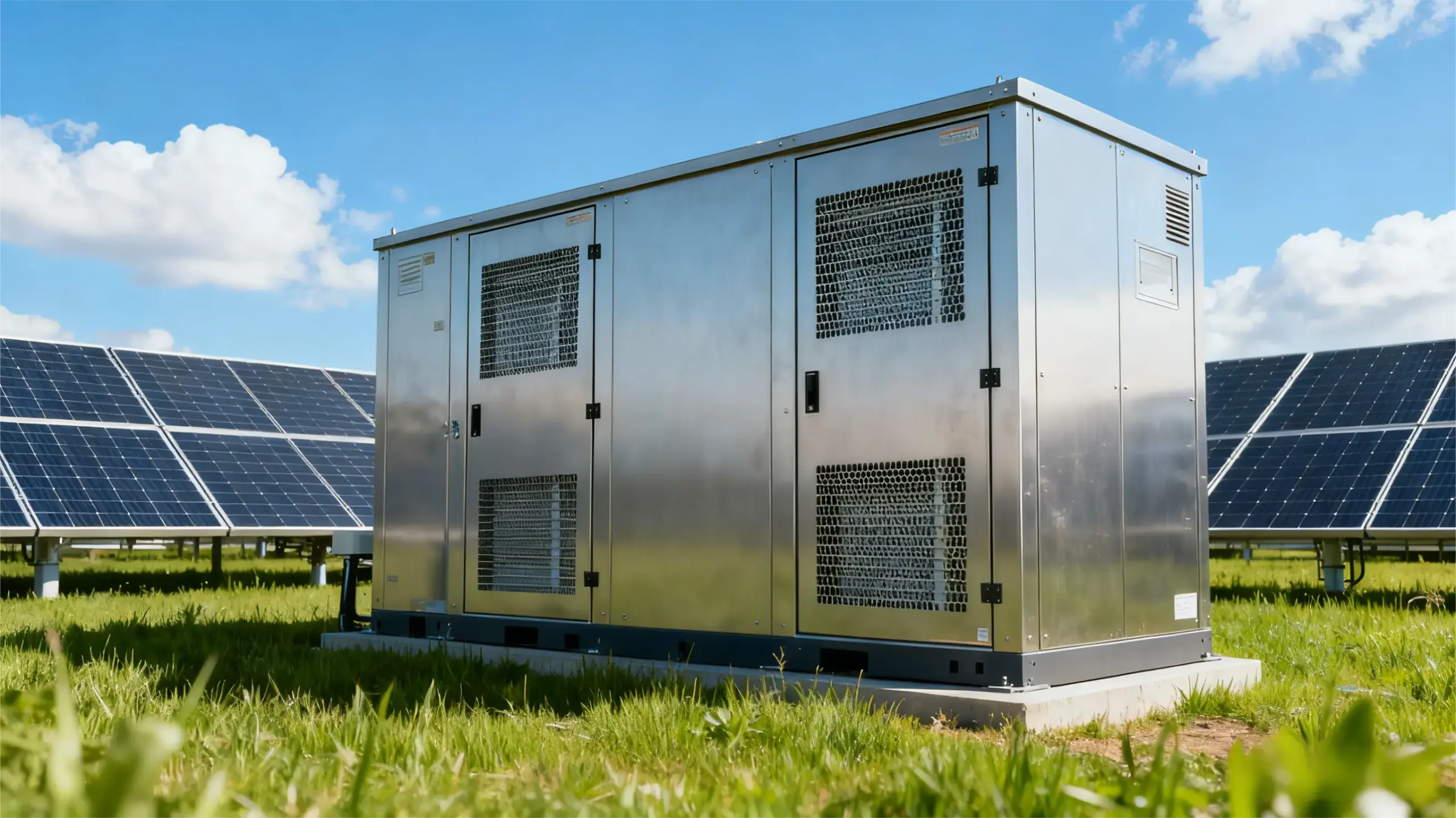 Technical team supervising the installation of an FFD POWER containerized battery energy storage system (BESS) using a heavy-duty crane at an outdoor industrial site.