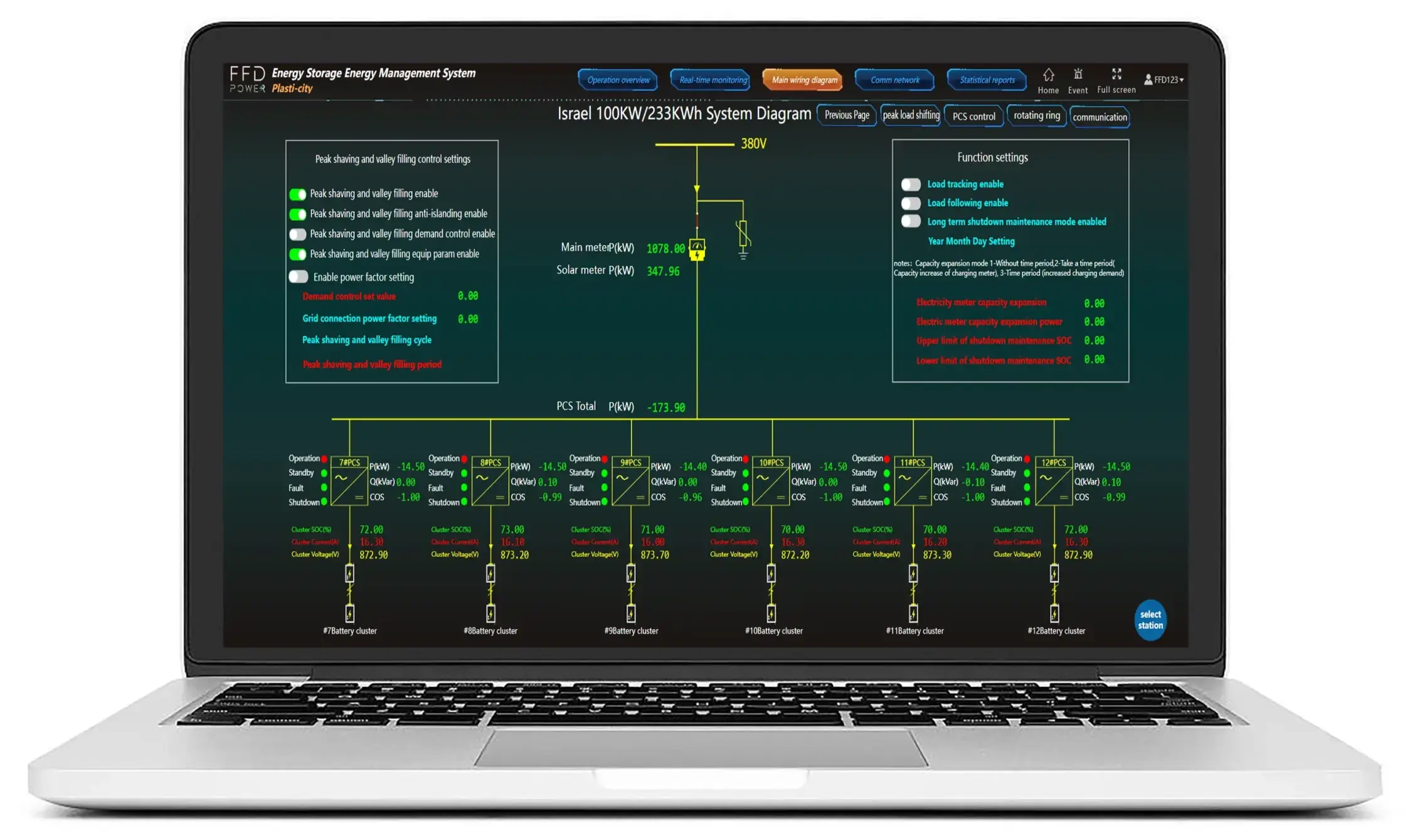 Energy management dashboard showing BESS for TOU arbitrageat