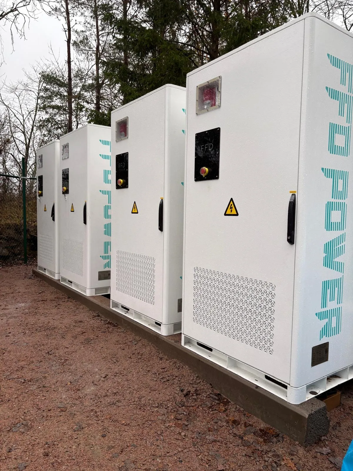 Galaxy 261L cabinet-type BESS lineup for FCR in Sweden, delivering high-fidelity frequency containment reserve response